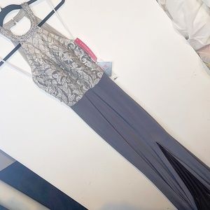 Promgirl Lace Rhinestone High Neck Open Back Prom Dress Gown